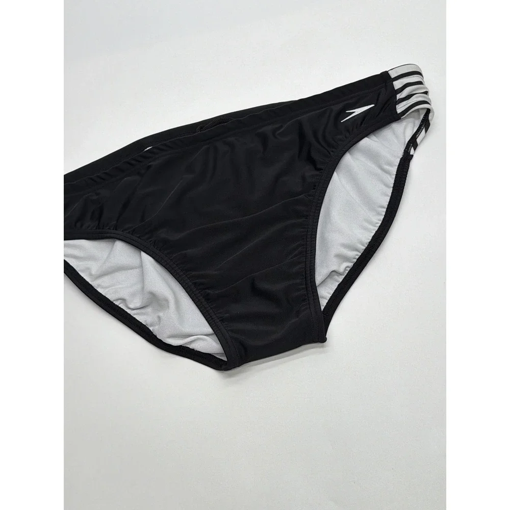 Speedo Mens Black Striped Swim Briefs Plus Size L Lycra Trunks PSDBP5506404BLL